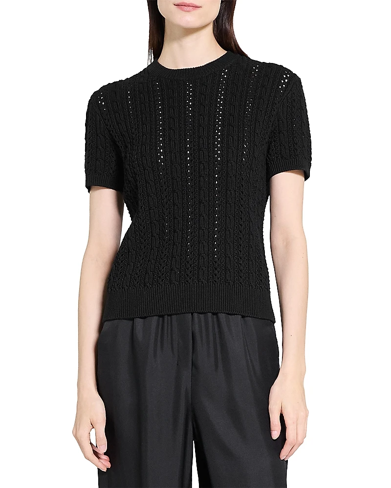 Theory Waverly Cable Knit Short Sleeve Sweater