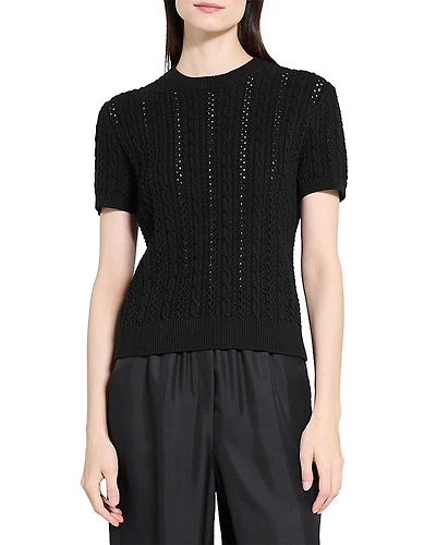 Theory Waverly Cable Knit Short Sleeve Sweater