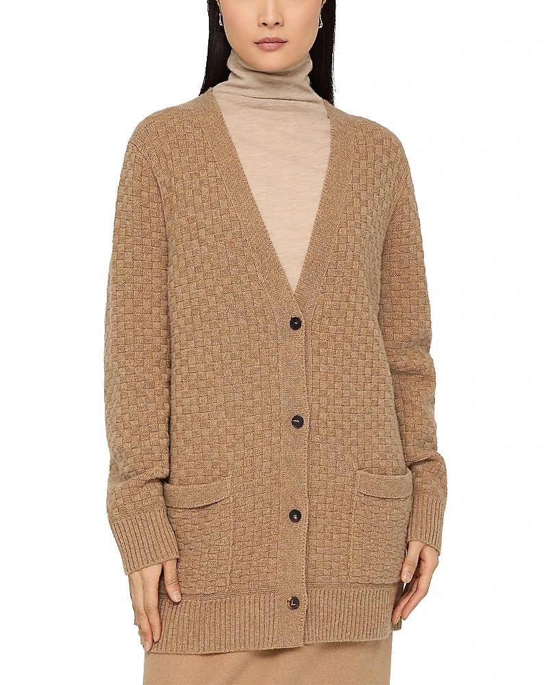 Lafayette 148 New York Basket Stitch Cashmere V Neck Cardigan Sweater