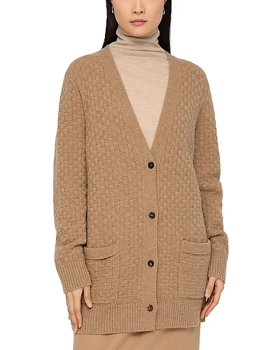 Lafayette 148 New York Basket Stitch Cashmere V Neck Cardigan Sweater