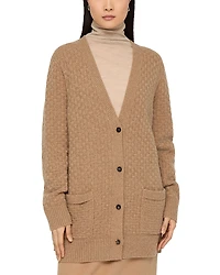 Lafayette 148 New York Basket Stitch Cashmere V Neck Cardigan Sweater