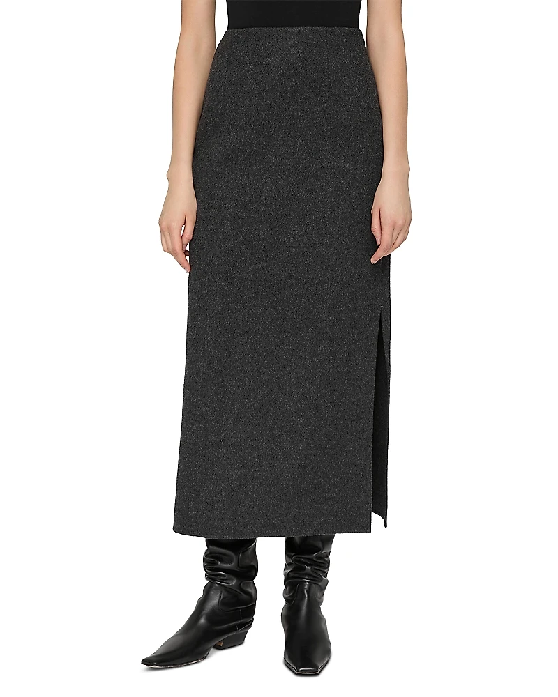 Lafayette 148 New York High Waisted Wool Blend Midi Skirt