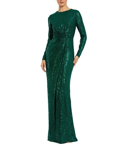 Sequined Long Sleeve Side Knot Gown