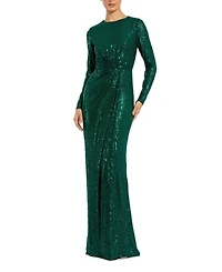 Sequined Long Sleeve Side Knot Gown