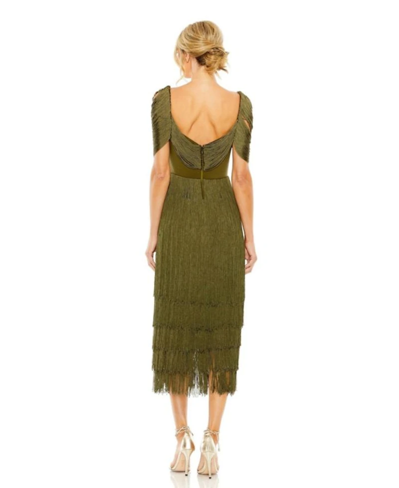 Short Sleeve Fringe Detailed Midi Dress