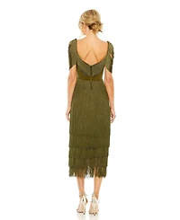 Short Sleeve Fringe Detailed Midi Dress