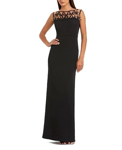 Sleeveless Crepe Gown with Embellished Bows