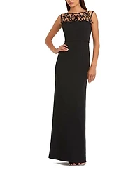 Sleeveless Crepe Gown with Embellished Bows