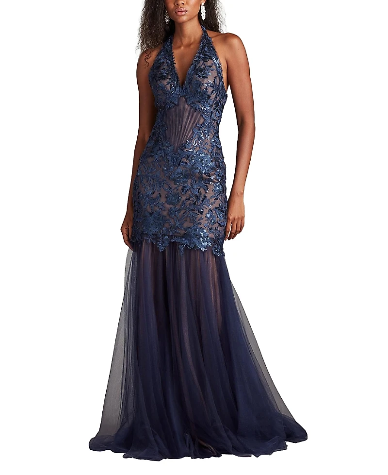Tadashi Shoji Evaine Sequin Embroidered Tulle Gown