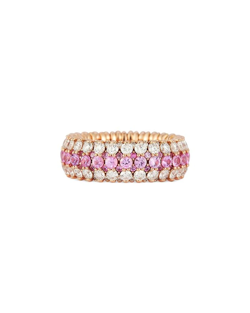 18K Rose Gold Giotto Pink Sapphire & Diamond Multirow Stretch Ring