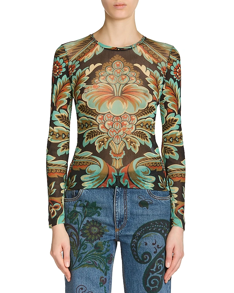 Etro Printed Long Sleeve Jersey Top