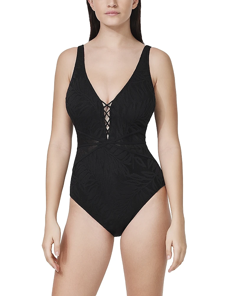 Profile by Gottex D Cup V Neck X Detail One Piece Swimsuit