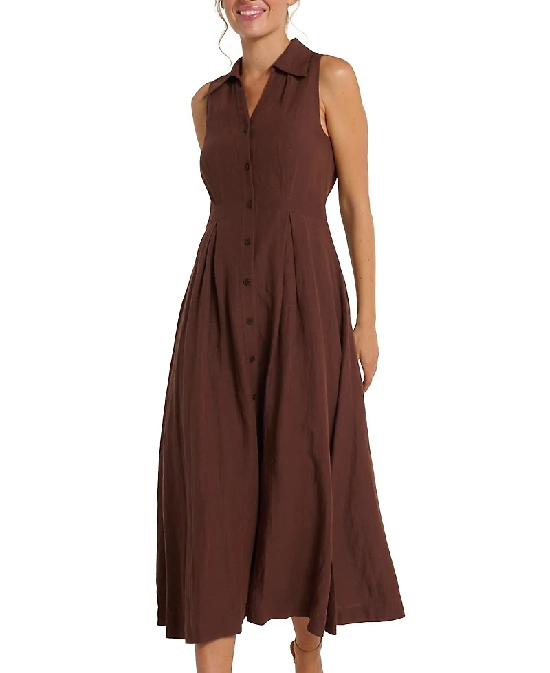 Hermoza Women's Stacia Collared Button Front Panel Midi Dress