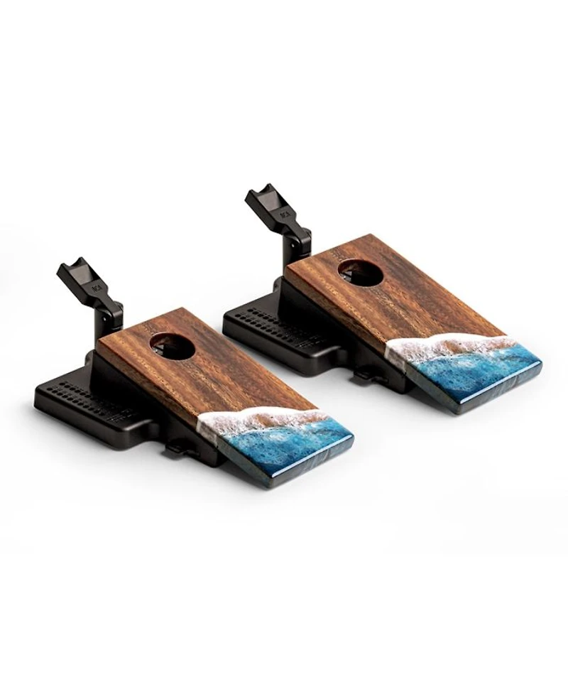 The Beach Epoxy Resin Mahogany Pathfinder ART Mini Tabletop Cornhole Game