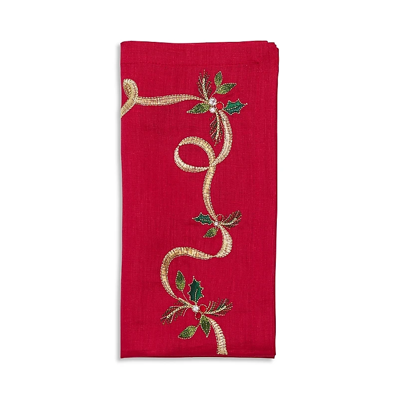 Kim Seybert Xmas Ribbon Linen Napkin, 21 x 21