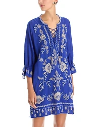Johnny Was Tie Front Kimono Sleeve Embroidered Dress