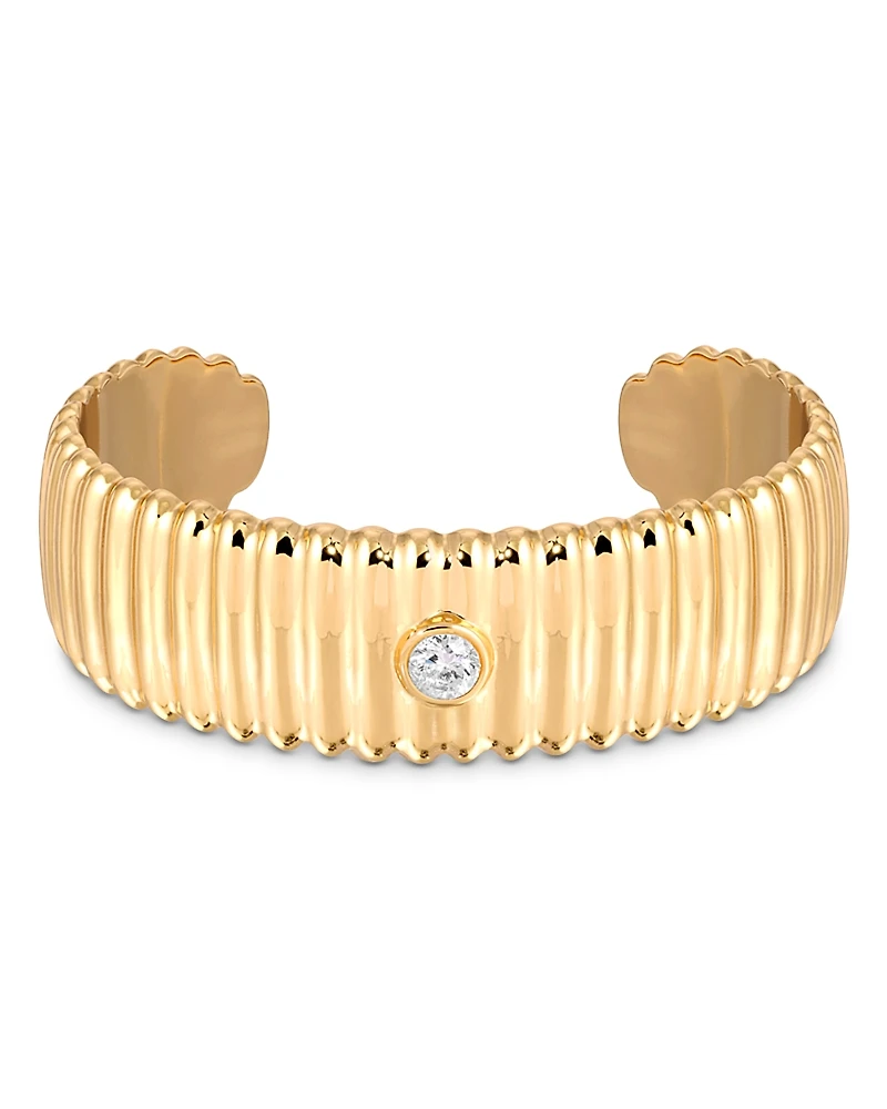 Ettika Crystal Solitaire Ribbed Cuff Bracelet