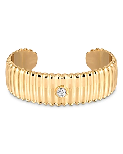 Ettika Crystal Solitaire Ribbed Cuff Bracelet