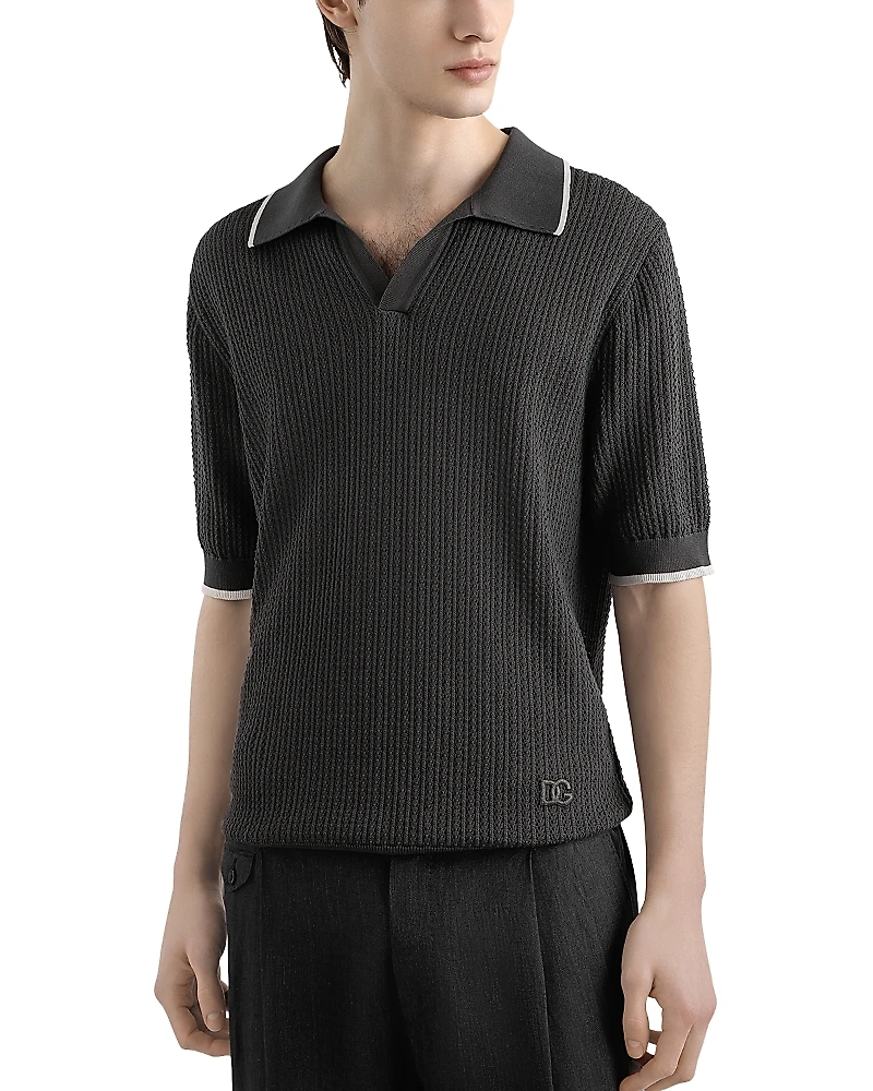 Dolce & Gabbana Short Sleeve Textured Polo Sweater