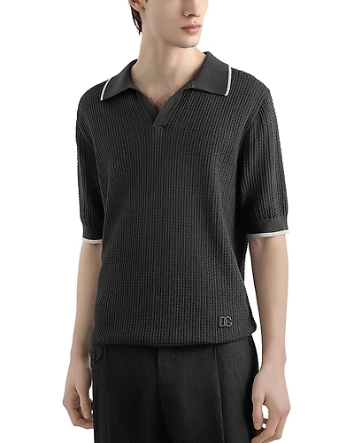 Dolce & Gabbana Short Sleeve Textured Polo Sweater