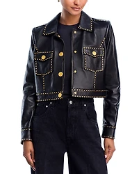 L'Agence Winsome Leather Crop Studded Jacket