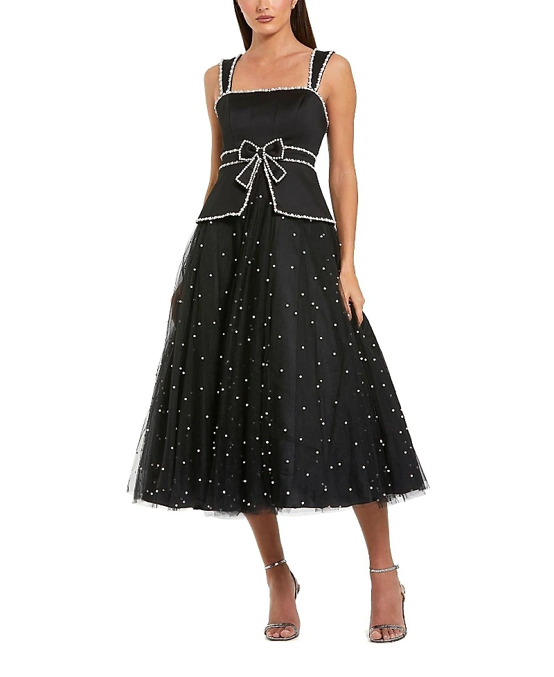 Mac Duggal Sleeveless Embellished Crepe and Tulle Midi Dress