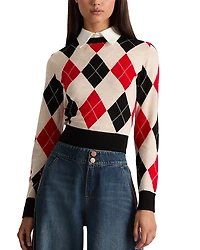 Alice and Olivia Carolann Collared Cropped Argyle Sweater