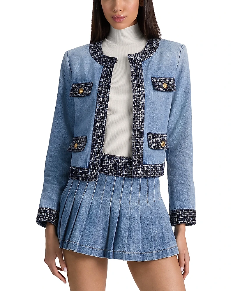 Alice and Olivia Landon Cropped Denim Jacket