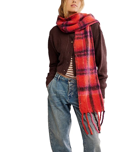 Free People Highland Plaid Skinny Scarf