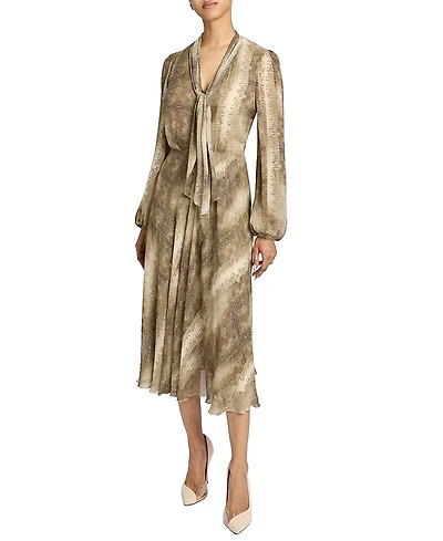 Santorelli Jenn Printed Georgette Midi Dress with Drop Neck Tie