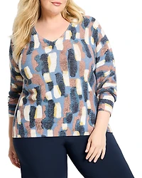 Nic+Zoe Plus Brushstrokes Waffle V Neck Sweater