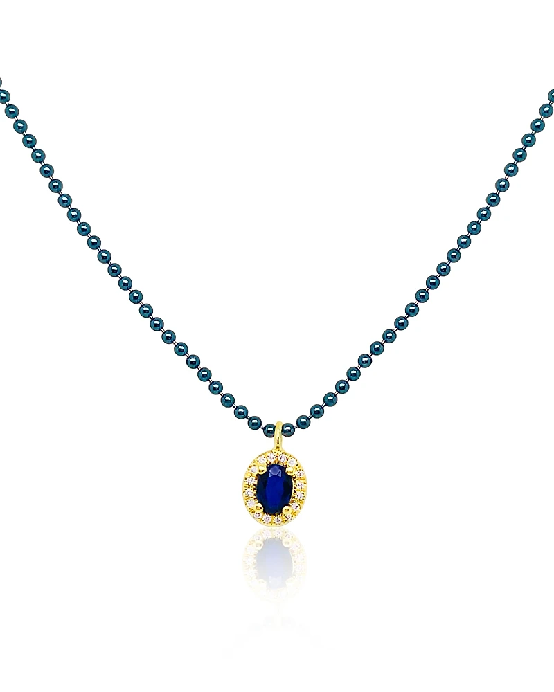 Meira T Yellow Gold-Plated Sterling Silver & Blue Rhodium Plated Sterling Silver Opal & Diamond Beaded Pendant Necklace, 16-18