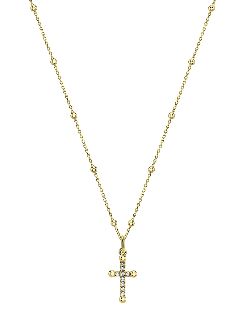 Moon & Meadow 14K Yellow Gold Diamond Cross Necklace, 18