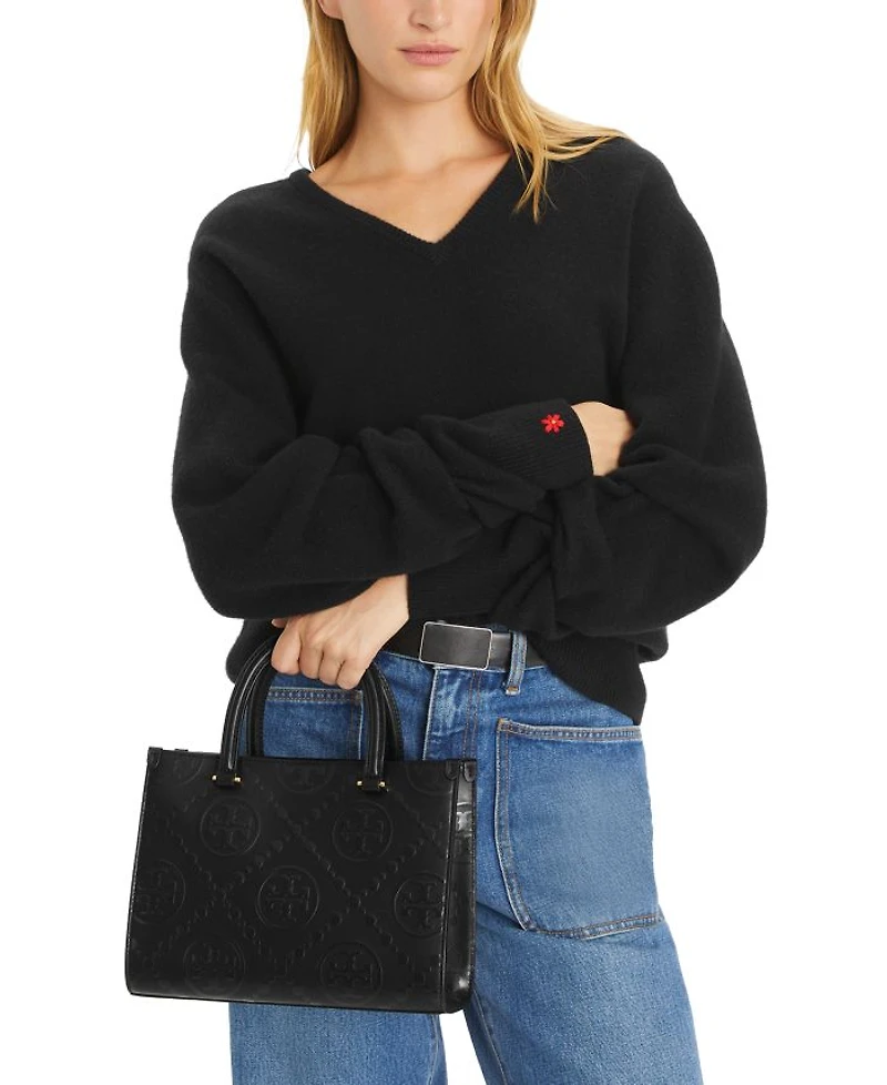 T Monogram Embossed Square Tote