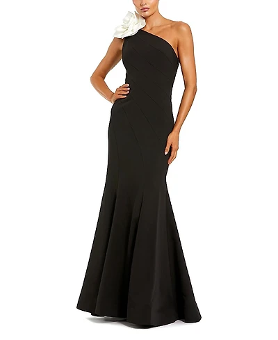 Mac Duggal Crepe One Shoulder Mermaid With 3D Flower Gown