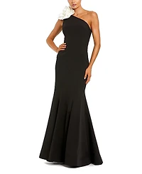 Mac Duggal Crepe One Shoulder Mermaid With 3D Flower Gown