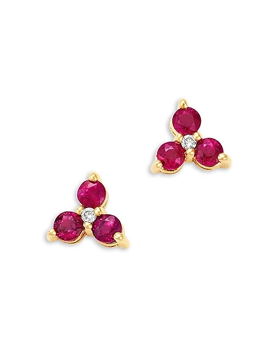 Bloomingdale's Fine Collection Ruby & Diamond Trio Stud Earrings