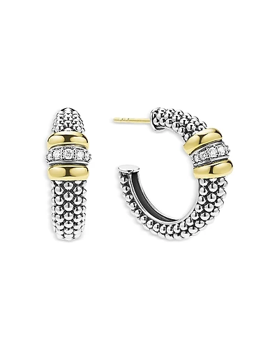 Lagos 18K Yellow Gold & Sterling Silver Signature Caviar Diamond Beaded Hoop Earrings