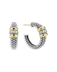 Lagos 18K Yellow Gold & Sterling Silver Signature Caviar Diamond Beaded Hoop Earrings
