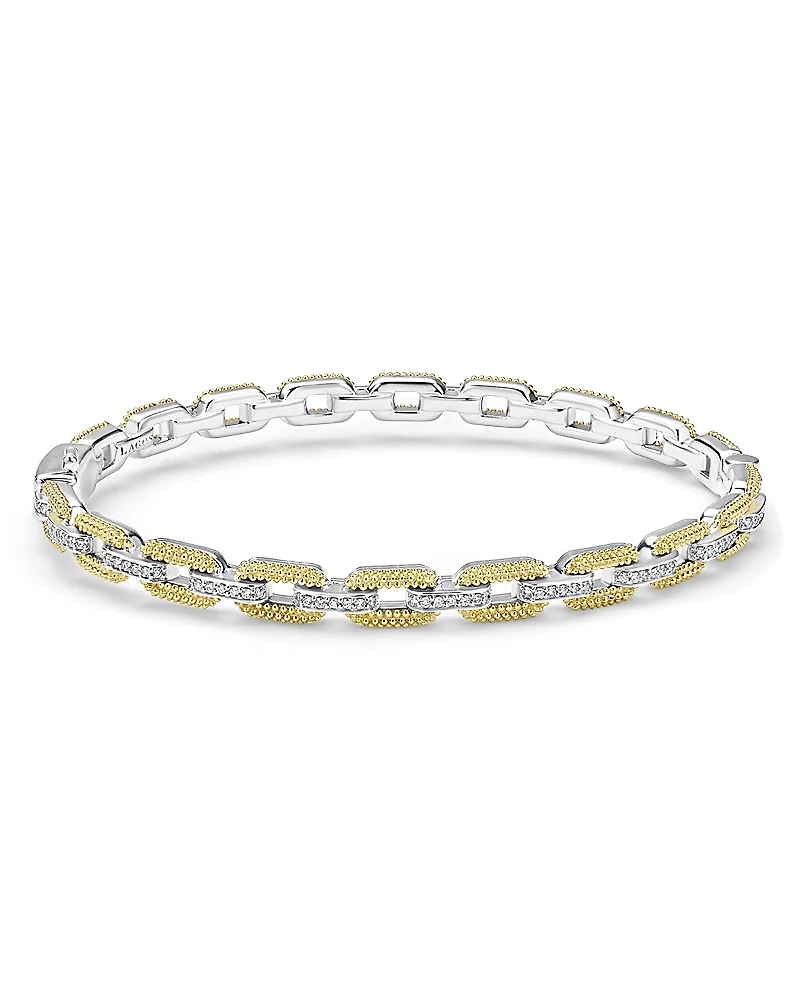 Lagos 18K Yellow Gold & Sterling Silver Caviar Lux Diamond Chain Link Bracelet