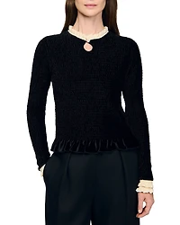 Sandro Eugenie Smocked Velvet Top