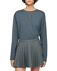 Sandro Ezrane Embroidered Long Sleeve Tee