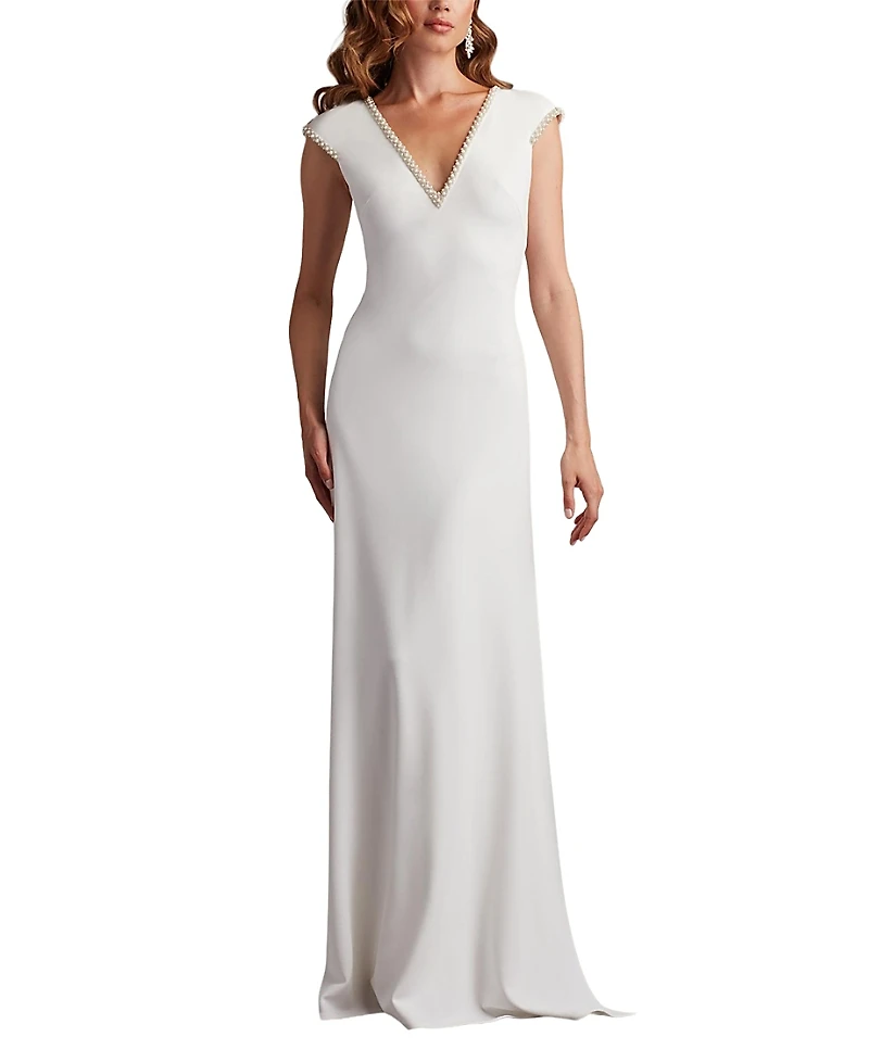 Tadashi Shoji Marcellina Pearl Trim Gown