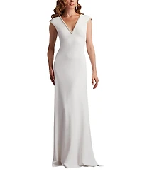 Tadashi Shoji Marcellina Pearl Trim Gown