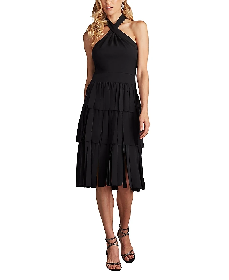 Tadashi Shoji Darla Fringe Halter Dress