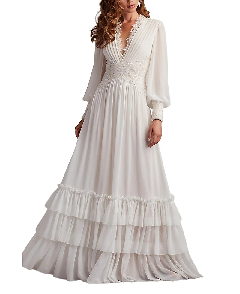 Tadashi Shoji Topanga Tiered Bishop Sleeve Gown