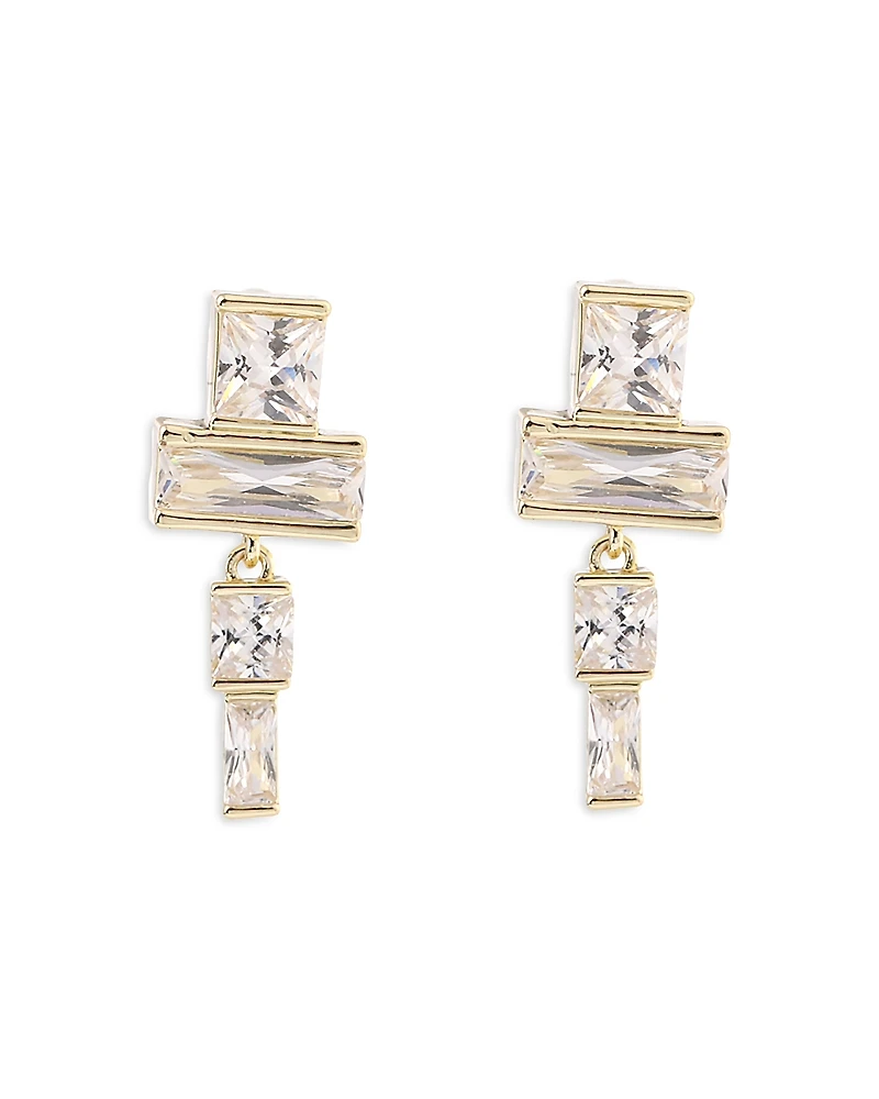 Aqua Geometric Crystal Drop Earrings - Exclusive