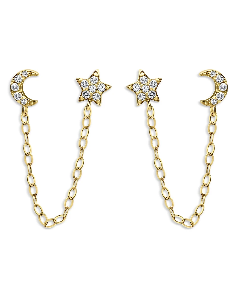 Aqua Pave Cubic Zirconia Star & Moon Front-Back Earrings - Exclusive