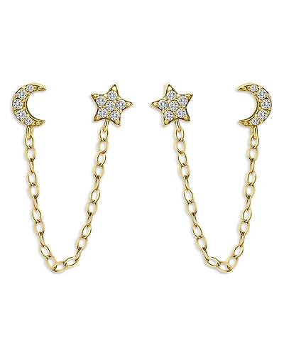 Aqua Pave Cubic Zirconia Star & Moon Front-Back Earrings - Exclusive