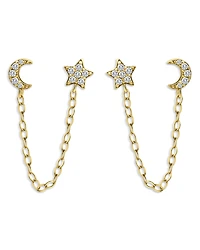 Aqua Pave Cubic Zirconia Star & Moon Front-Back Earrings - Exclusive